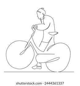 One continuous single drawing line art flat doodle bicycle, senior, elderly, bike, happy, woman, leisure, fun. Isolated image hand draw contour on a white background, hand drawn, not AI - Powered by Shutterstock