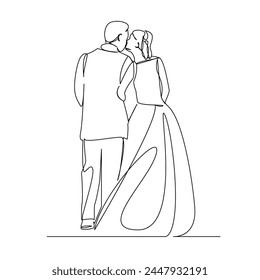 One continuous single drawing line art flat doodle wedding, love, marriage, couple, romantic, bride, beautiful. Isolated image hand draw contour on a white background, hand drawn, not AI