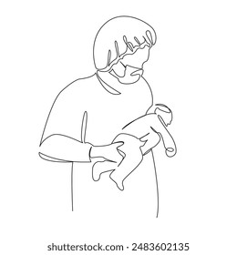 One continuous single drawing line art flat doodle  a nurse in a maternity hospital holds a newborn baby in her arms. Isolated image hand draw contour on a white background
 - Powered by Shutterstock