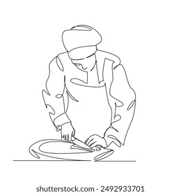 One continuous single drawing line art flat doodle  chef, cooking, indoors, kitchen, creativity, horizontal, photography, people, healthy eating. Isolated image hand draw contour on a white background - Powered by Shutterstock