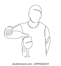 One continuous single drawing line art flat doodle alcohol, bar, bartender, wine, bottle, beverage, pour, restaurant, professional, wineglass. Isolated image hand draw contour on a white background
 - Powered by Shutterstock