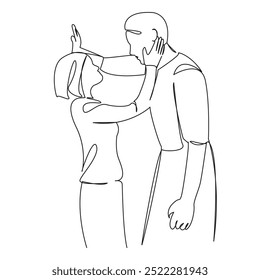 One continuous single drawing line art flat doodle person, man, romance, copy space, girlfriend, smiling, boyfriend, woman, adult, embracing. Isolated image hand draw contour on a white background - Powered by Shutterstock