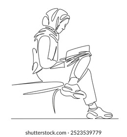 One continuous single drawing line art flat doodle person, book, reading, woman, islam, student, sitting, education, learning, studying. Isolated image hand draw contour on a white background
 - Powered by Shutterstock