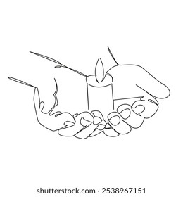 One continuous single drawing line art flat doodle candle, hand, flame, palm, religion, holding, light, fire, hope, burning. Isolated image hand draw contour on a white background - Powered by Shutterstock