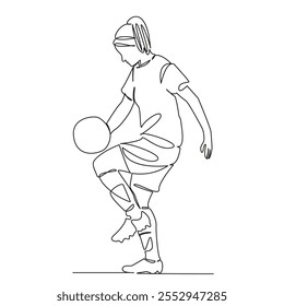 One continuous single drawing line art flat doodle girl, woman football player, juggles ball, accuracy training. Isolated image hand draw contour on a white background, hand drawn, not AI - Powered by Shutterstock