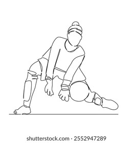 One continuous single drawing line art flat doodle girl, woman football player, goalkeeper agility catch game sport. Isolated image hand draw contour on a white background, hand drawn, not AI - Powered by Shutterstock