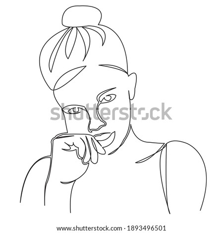 One continuous single drawing line art doodle beautiful, face, girl, young, portrait, beauty, eyes. Isolated flat illustration hand draw contour on a white background