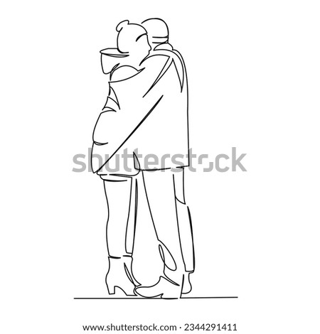 One continuous single drawing line art flat doodle romance, shawl, love, woman, man, couple, relationship, recreation. Isolated image hand draw contour on a white background