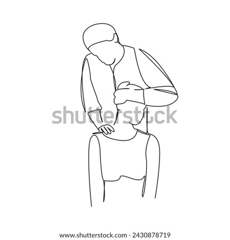 One continuous single drawing line art flat doodle patient, care, neck, osteopath, rehabilitation, shoulder, physiotherapy. Isolated image hand draw contour on a white background, hand drawn, not AI