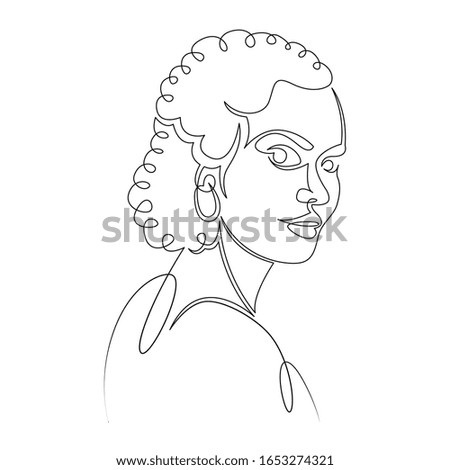 One continuous single drawn art line portrait of a young girl beauty . Isolated image minimalist vector illustration for t-shirt,concept slogan logo design print graphics style
