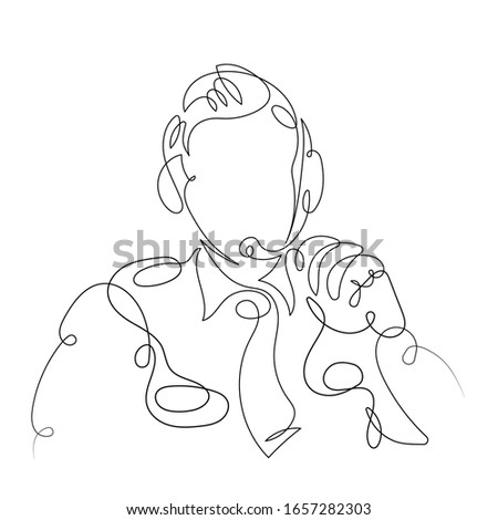 One continuous single drawn art line minimalism doodle hand airline pilot at the controls. Isolated image minimalist flat cartoon illustration 
