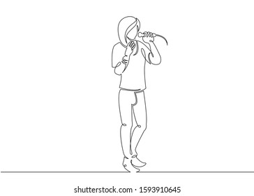 One Continuous Single Drawn Line Art Doodle Man Rock And Roll, Rock Band, Musician Soloist, Singer, Vocalist . Isolated Image  Hand Drawn Outline  White Background.