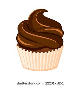 One cream chocolate cupcake illustration. Delicious chocolate cupcake icon isolated on a white background - Powered by Shutterstock