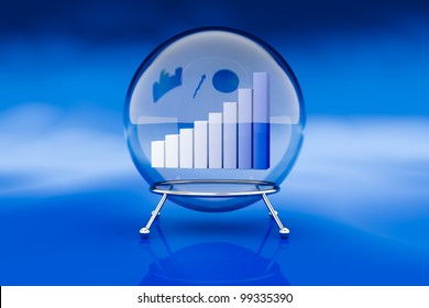 One Crystal Ball With A Bar Chart Inside It, A Concept Of Financial And Business Forecasts (3d Render)