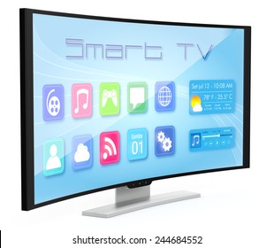 One Curved Smart Tv, With Apps Screen (3d Render)