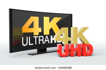 One Curved Smart Tv, With The Text: 4k Uhd On The Screen (3d Render)