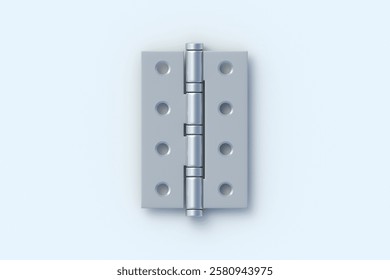 One door hinge on light gray background. Construction hardware. Top view. 3d render