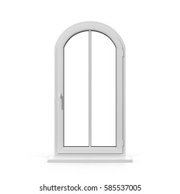 One door plastic arched window isolated on white. 3D illustration
