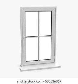 One Door Plastic Window Isolated On White. 3D Illustration