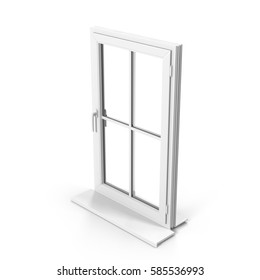 One Door Plastic Window Isolated On White. 3D Illustration