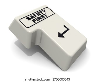 One Enter Key Of Keyboard Labeled Safety First. Computer Enter Key Of Keyboard With Black Text SAFETY FIRST Isolated On White Background. 3D Illustration