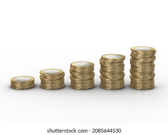 One euro coins stack on a white background. 3d illustration.