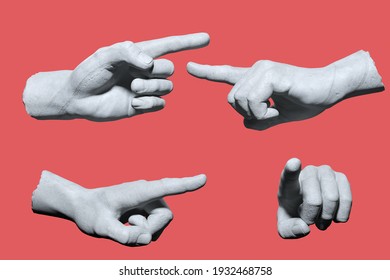 One Finger Hand Of Statue, Pointing Hand Sculpture, Touching Gesture Isolated Arm, 3d Rendering