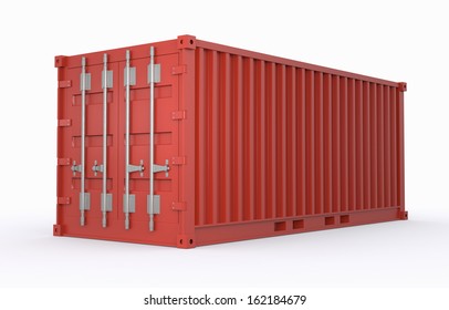 One Freight Container Red Colored (3d Render)