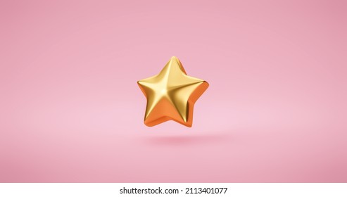 One Gold rating star symbol of customer satisfaction review service best quality ranking icon or feedback success sign award and product evaluation rate on pink 3d background with excellent opinion.
