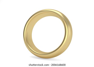 One Gold Ring On White Background.3D Illustration.