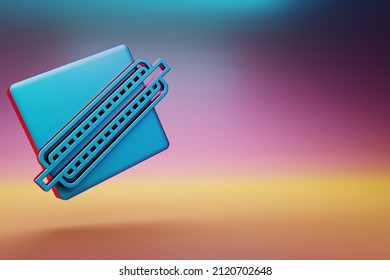 One Harmonica icon. Beautiful Blue One Harmonica symbol icons on multicolor bright background. 3d rendering illustration. Background pattern for design.