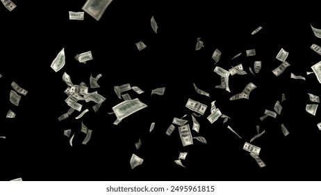 One hundred dollar banknotes explosion. 3d render.