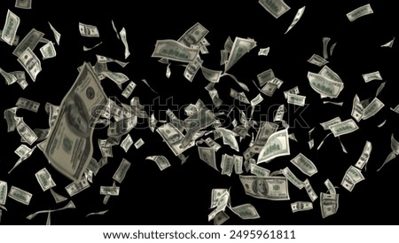 One hundred dollar banknotes explosion. 3d render.