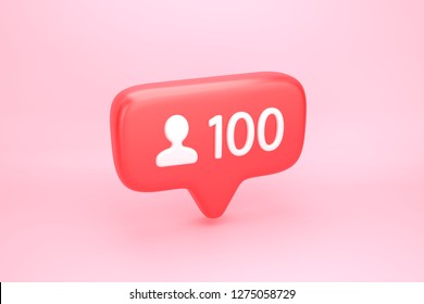 One Hundred Friend Request, Subscriber Or Follower Social Media Notification Icon With User Pic Symbol And Number 1 On Counter. 3D Illustration