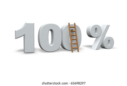 One Hundred Per Cent And A Ladder - 3d Illustration