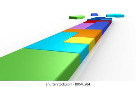 One Interlocking Game Made With Pieces Of Different Shapes Forming A Street (3d Render)