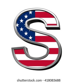 One letter from american flag alphabet set isolated over white. 3D illustration.