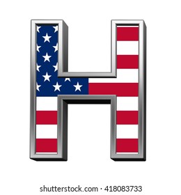 One letter from american flag alphabet set isolated over white. 3D illustration.