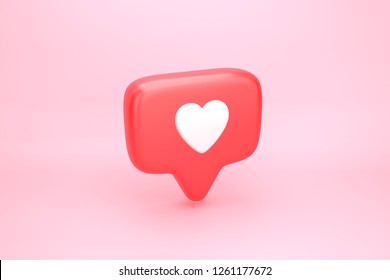 One Like Social Media Notification Icon With Heart Symbol. 3D Illustration