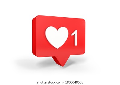 One Like Social Media Notification With Heart Icon. 3d Rendering