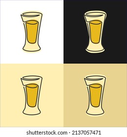 One Line Drawing Tequila Glass On Various Background. Four Types Of Images. Colored Cartoon Graphic Sketch. Continuous Line Way. Hand Drawn Party Drinks Concept. Freehand Drawing Style.
