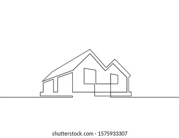 One line single continuous art doodle hand drawn residential building silhouette outline logo design of real estate house market agency