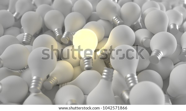 One Lit Light Bulb Among Many Stock Illustration 1042571866