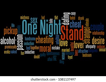 One Night Stand Word Cloud Concept On Black Background.