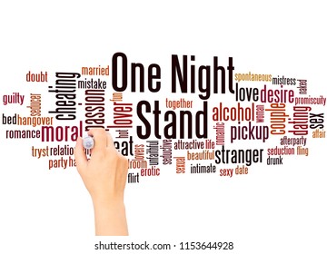 One Night Stand Word Cloud And Hand Writing Concept On White  Background.