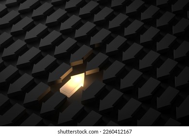 One not like other, arrow direction, Contrarian, On contrary, opposite, be against the trend and be non-conformist 3d render