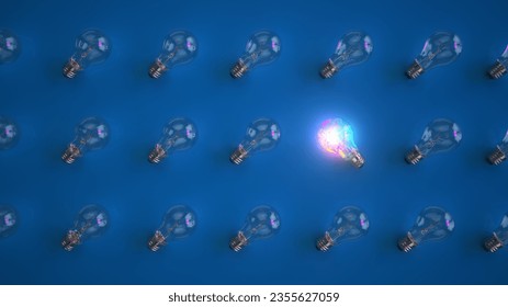 One out unique idea light bulb concept. 3d illustration.