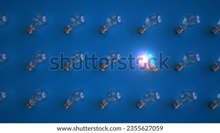 One out unique idea light bulb concept. 3d illustration.