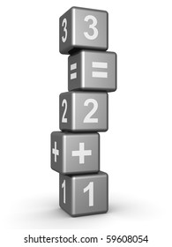 One plus two equals three kindergartens mathematics class concept 3d illustration