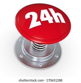 one push button with the text: 24h, concept of availability (3d render)